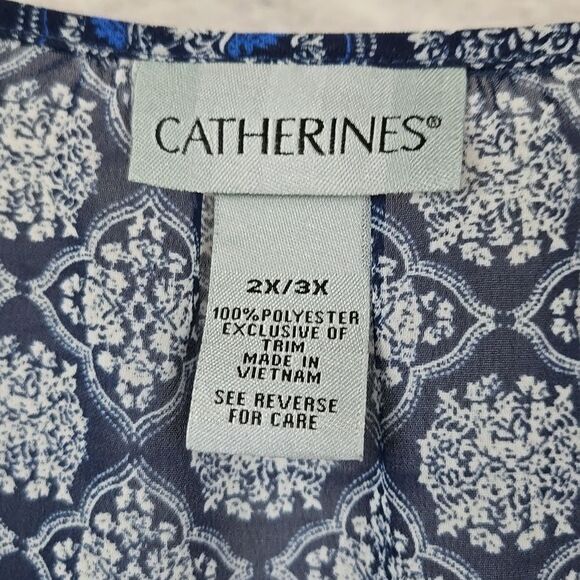 Catherines Scarf Print Kimono Blue Lace 2X/3X Casual Weekend Everyday Feminine - Picture 2 of 10